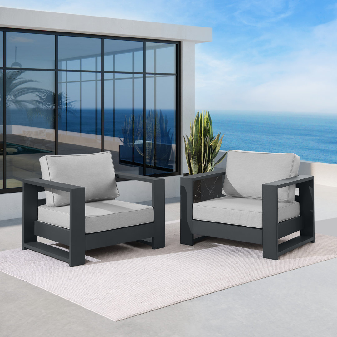 Hoyt 37.40” Outdoor Aluminum Armchair Set (Set of 2)